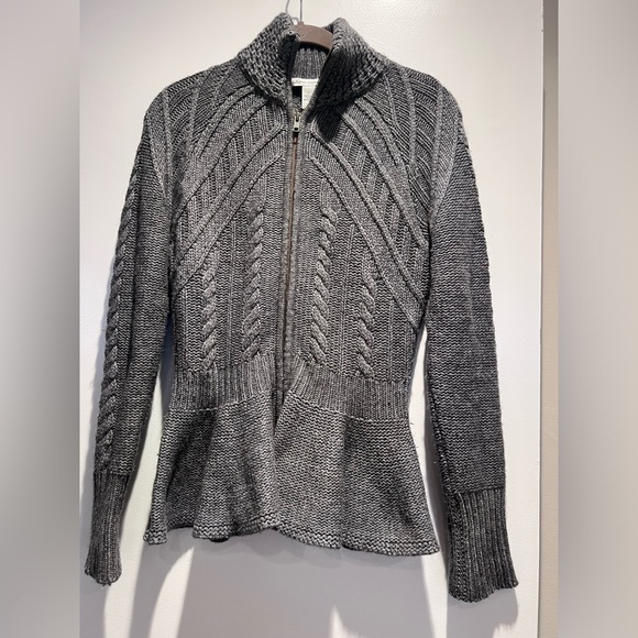 Autumn Cashmere gray peplum zip up mock turtle neck sweater. - Picture 4 of 6